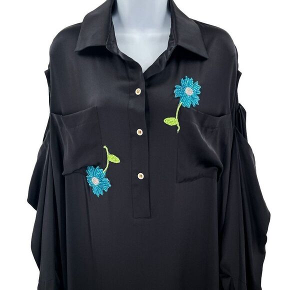 Natasha Zinko 100% Silk Floral Beaded Embellished Ruffle Midi Shirt Dress - Picture 6 of 16